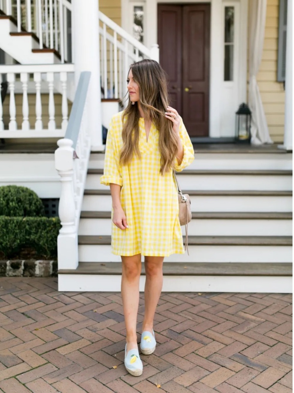 Madewell Willow Gingham Tunic Dress, lightweight, sunny yellow and white SZ S